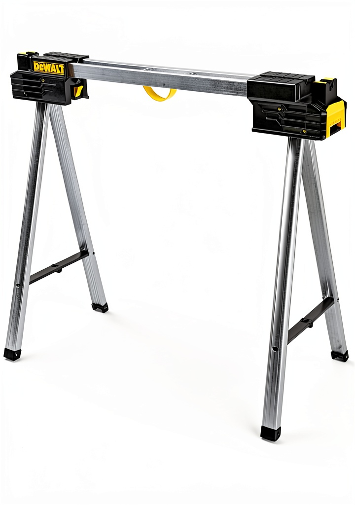 DEWALT folding sawhorse in use on a construction site